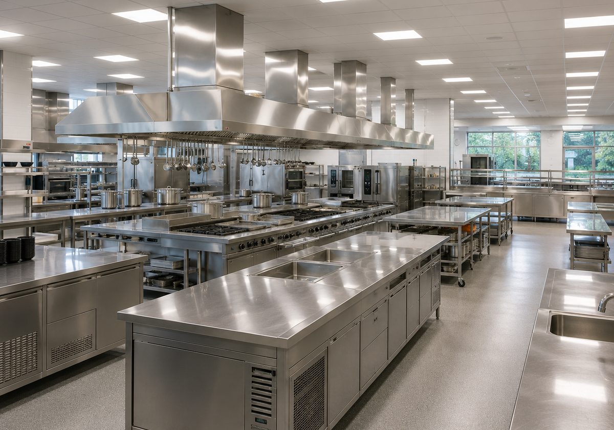 A university commercial kitchen